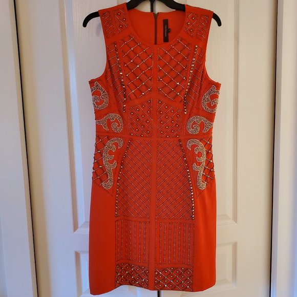 RANNA GILL from Anthropologie orange beaded studded sheath Dress Size 8 - Picture 1 of 12